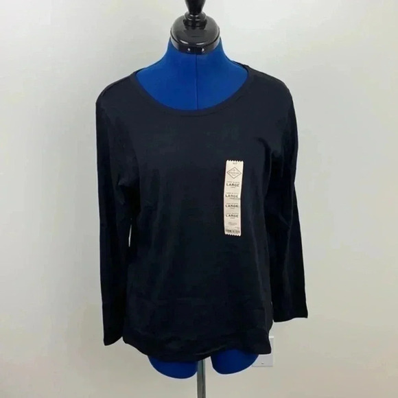 St. John's Bay Tops - 🆕NWT St John’s Bay Black Tee Size L 100% Cotton